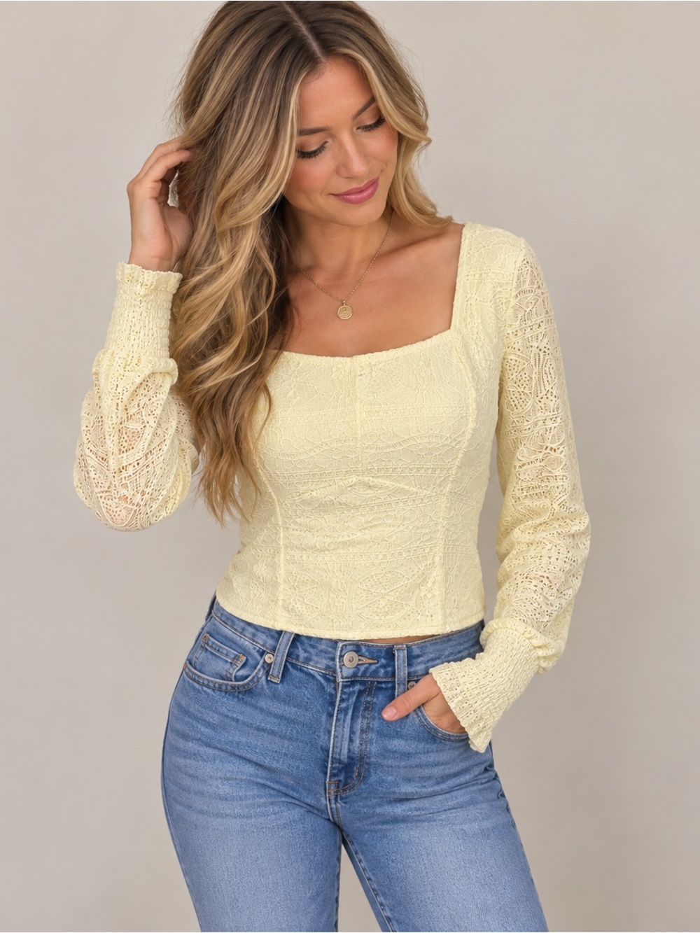 Idyllwind Miranda Lambert Ivory Lace Smocked Back Top S/P